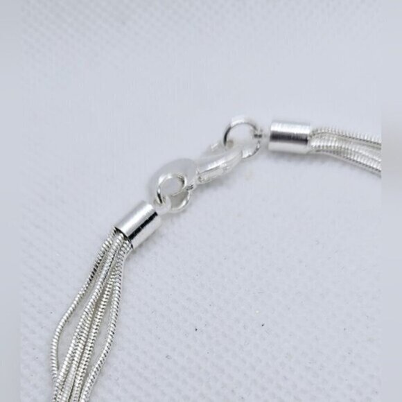 Sterling Silver 925 Multi Strand Bracelet w/ Heart Charms - Picture 8 of 9